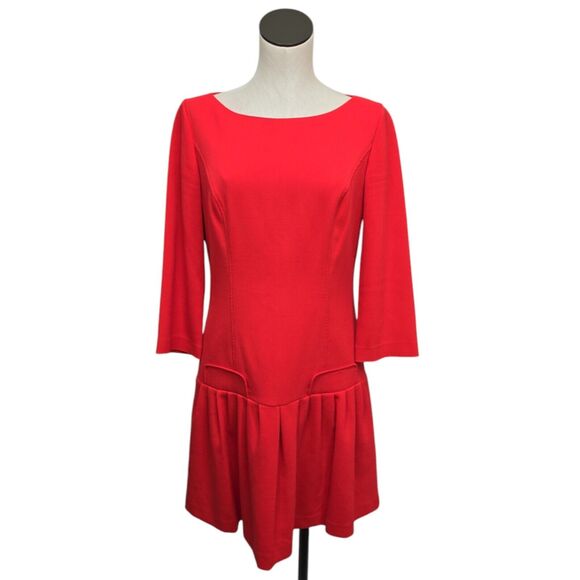 Eliza J‎ Women’s Round Neck Long Sleeve Mini Sheath Dress Size 10 Red Drop Waist - Picture 1 of 12